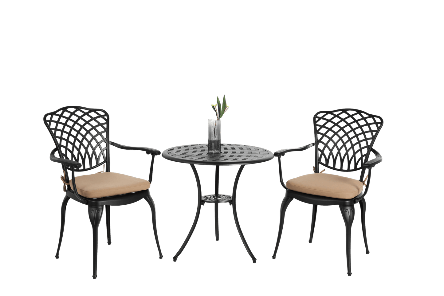 3 Piece Patio Bistro Set Cast Aluminum Bistro Table and Chairs Set of 2 with Umbrella Hole,All Weather Metal Bistro Table Set,Outdoor Patio Furniture Set for Garden Black with cushion - 1st Choice Furniture Direct