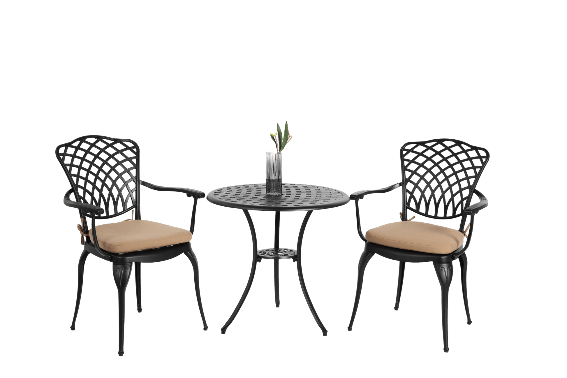 3 Piece Patio Bistro Set Cast Aluminum Bistro Table and Chairs Set of 2 with Umbrella Hole,All Weather Metal Bistro Table Set,Outdoor Patio Furniture Set for Garden Black with cushion - 1st Choice Furniture Direct