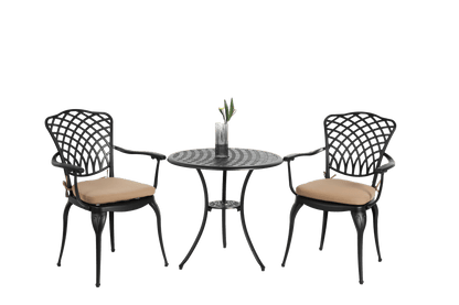 3 Piece Patio Bistro Set Cast Aluminum Bistro Table and Chairs Set of 2 with Umbrella Hole,All Weather Metal Bistro Table Set,Outdoor Patio Furniture Set for Garden Black with cushion - 1st Choice Furniture Direct