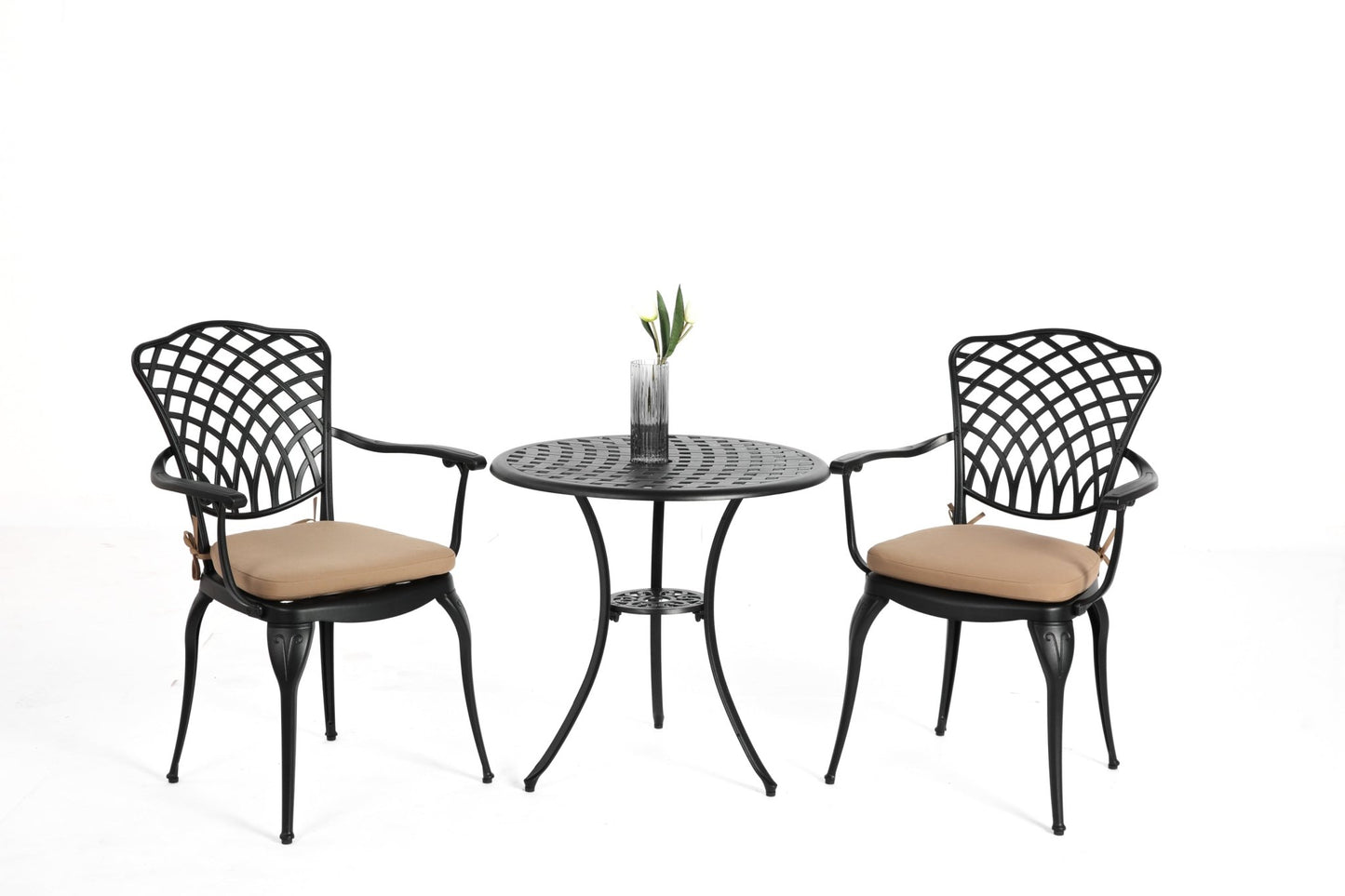 3 Piece Patio Bistro Set Cast Aluminum Bistro Table and Chairs Set of 2 with Umbrella Hole,All Weather Metal Bistro Table Set,Outdoor Patio Furniture Set for Garden Black with cushion - 1st Choice Furniture Direct