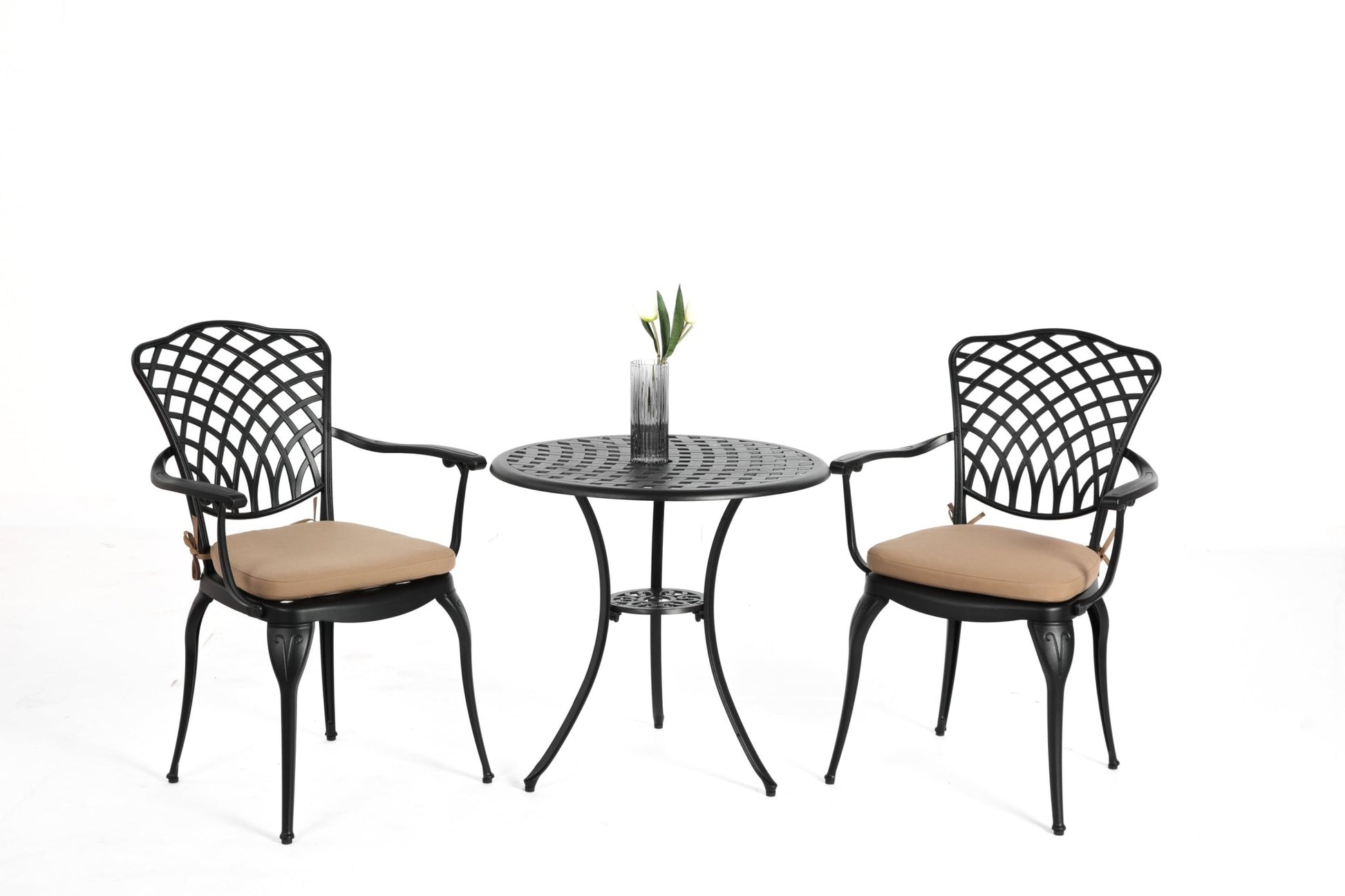 3 Piece Patio Bistro Set Cast Aluminum Bistro Table and Chairs Set of 2 with Umbrella Hole,All Weather Metal Bistro Table Set,Outdoor Patio Furniture Set for Garden Black with cushion - 1st Choice Furniture Direct
