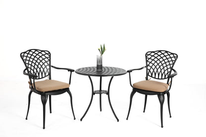 3 Piece Patio Bistro Set Cast Aluminum Bistro Table and Chairs Set of 2 with Umbrella Hole,All Weather Metal Bistro Table Set,Outdoor Patio Furniture Set for Garden Black with cushion - 1st Choice Furniture Direct
