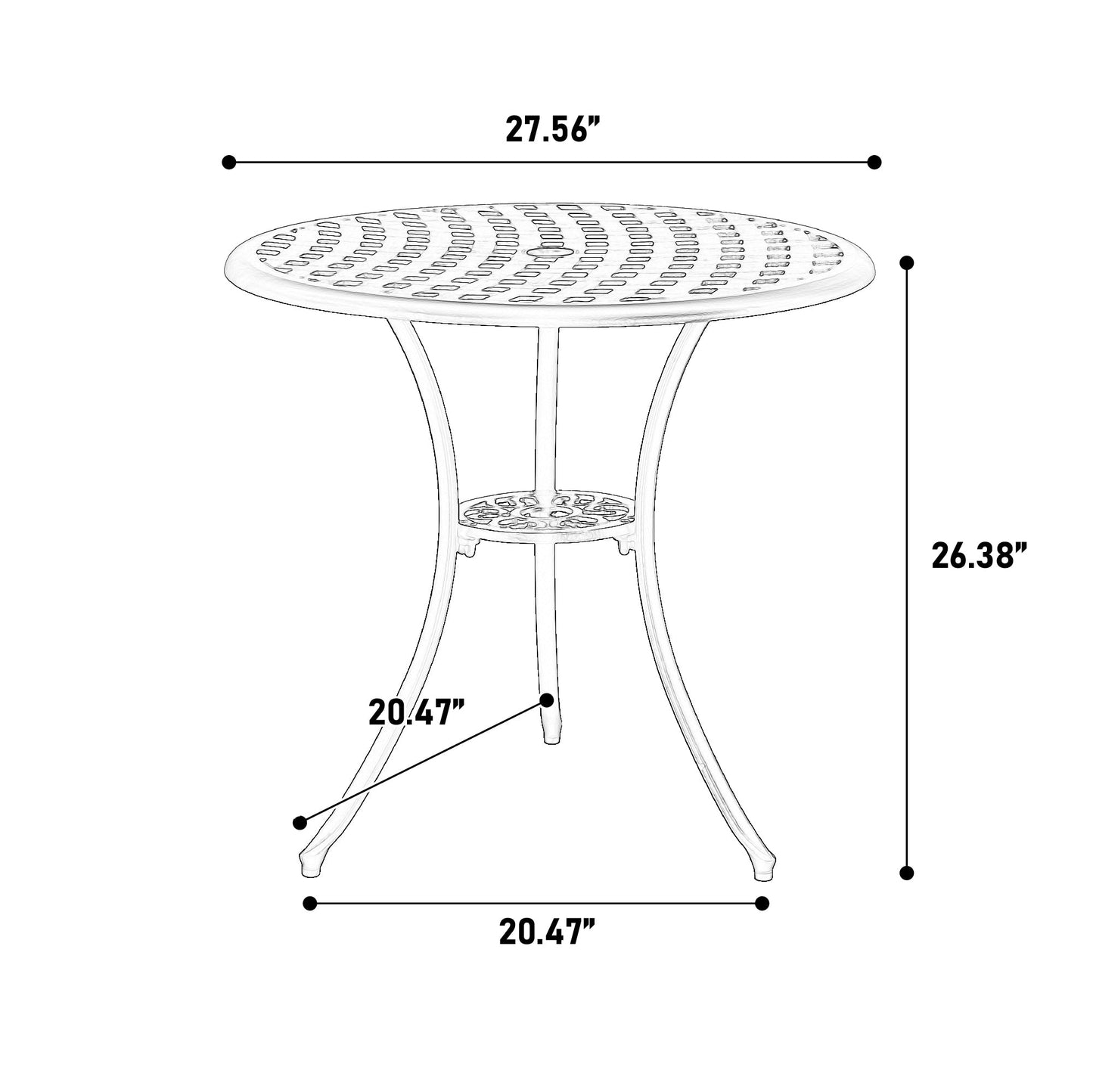 3 Piece Patio Bistro Set Cast Aluminum Bistro Table and Chairs Set of 2 with Umbrella Hole,All Weather Metal Bistro Table Set,Outdoor Patio Furniture Set for Garden with cushion White - 1st Choice Furniture Direct