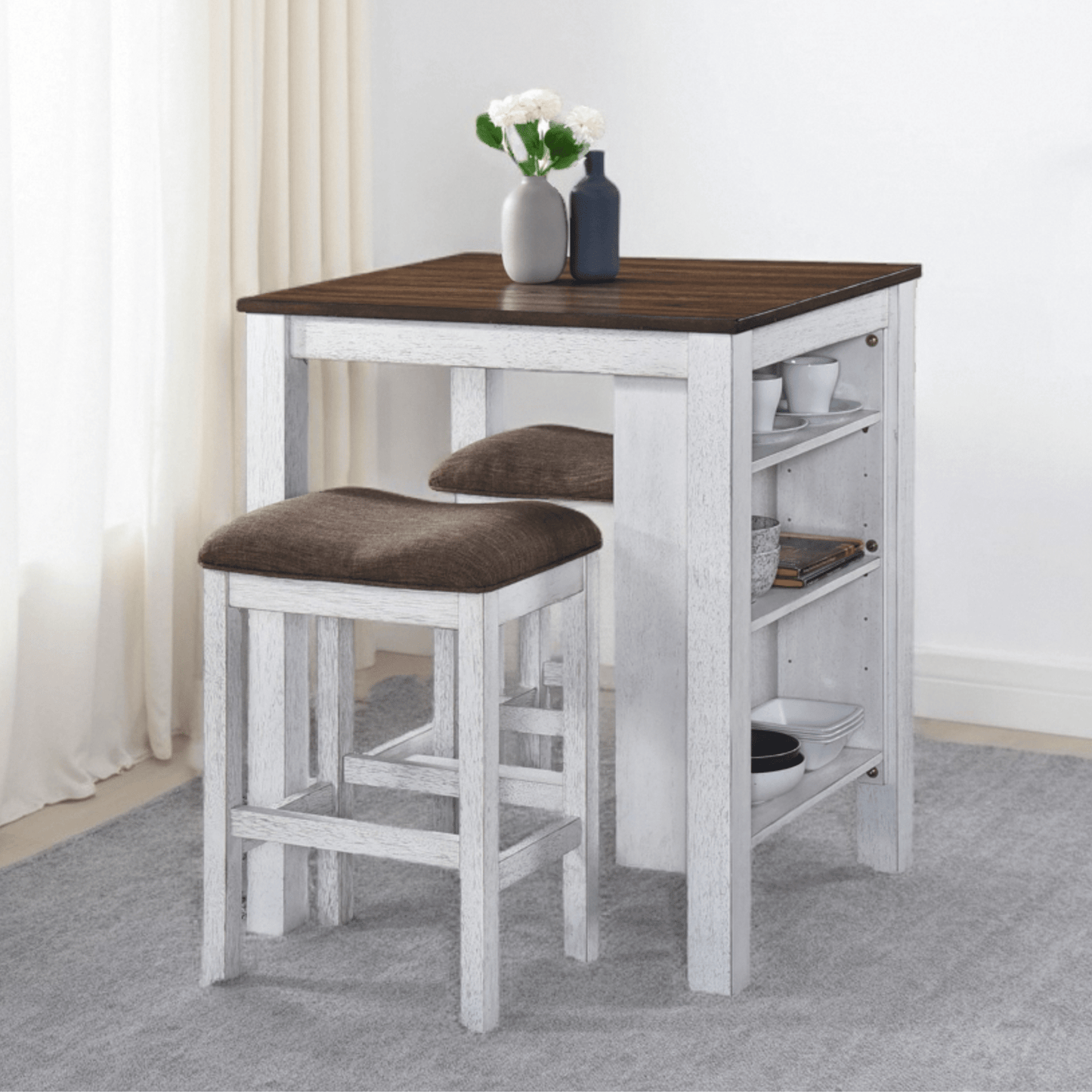 3 Pieces Counter Set Storage Space For Small Space Modern Farmhouse Design Retro Design Easy to Assembly - 1st Choice Furniture Direct