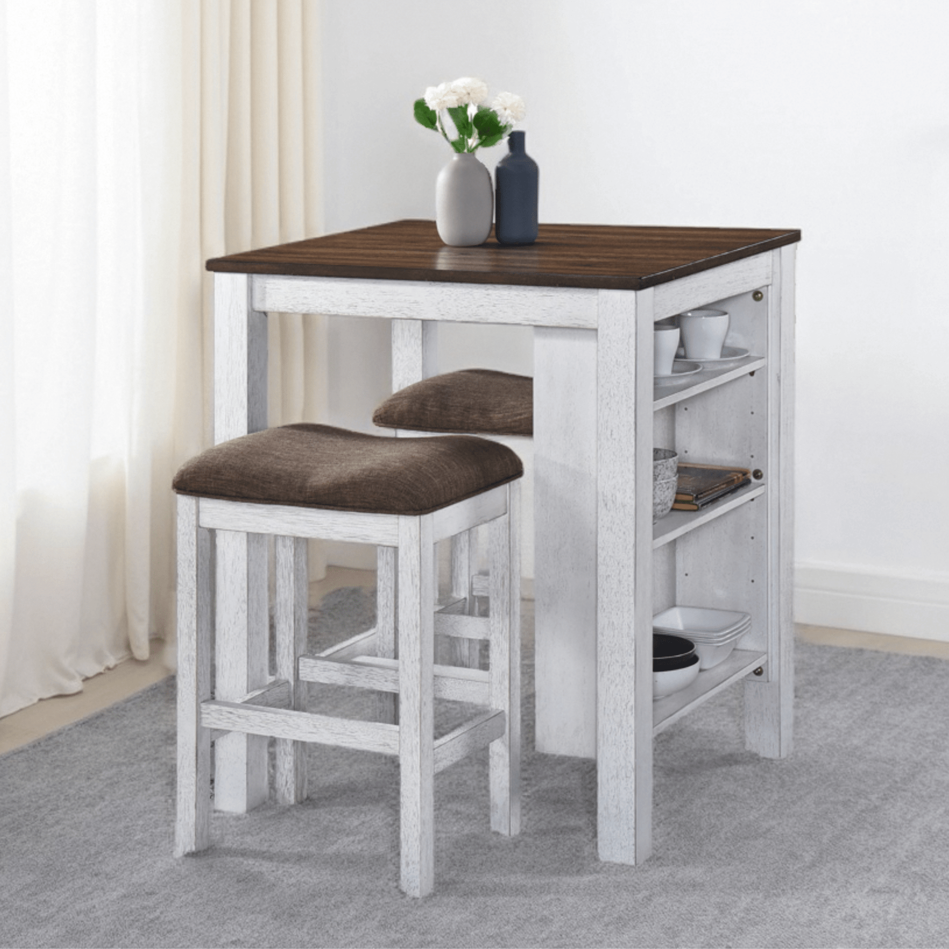 3 Pieces Counter Set Storage Space For Small Space Modern Farmhouse Design Retro Design Easy to Assembly - 1st Choice Furniture Direct
