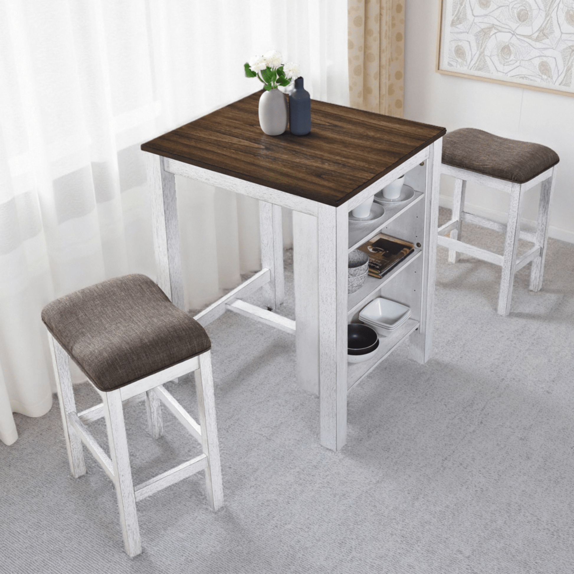 3 Pieces Counter Set Storage Space For Small Space Modern Farmhouse Design Retro Design Easy to Assembly - 1st Choice Furniture Direct