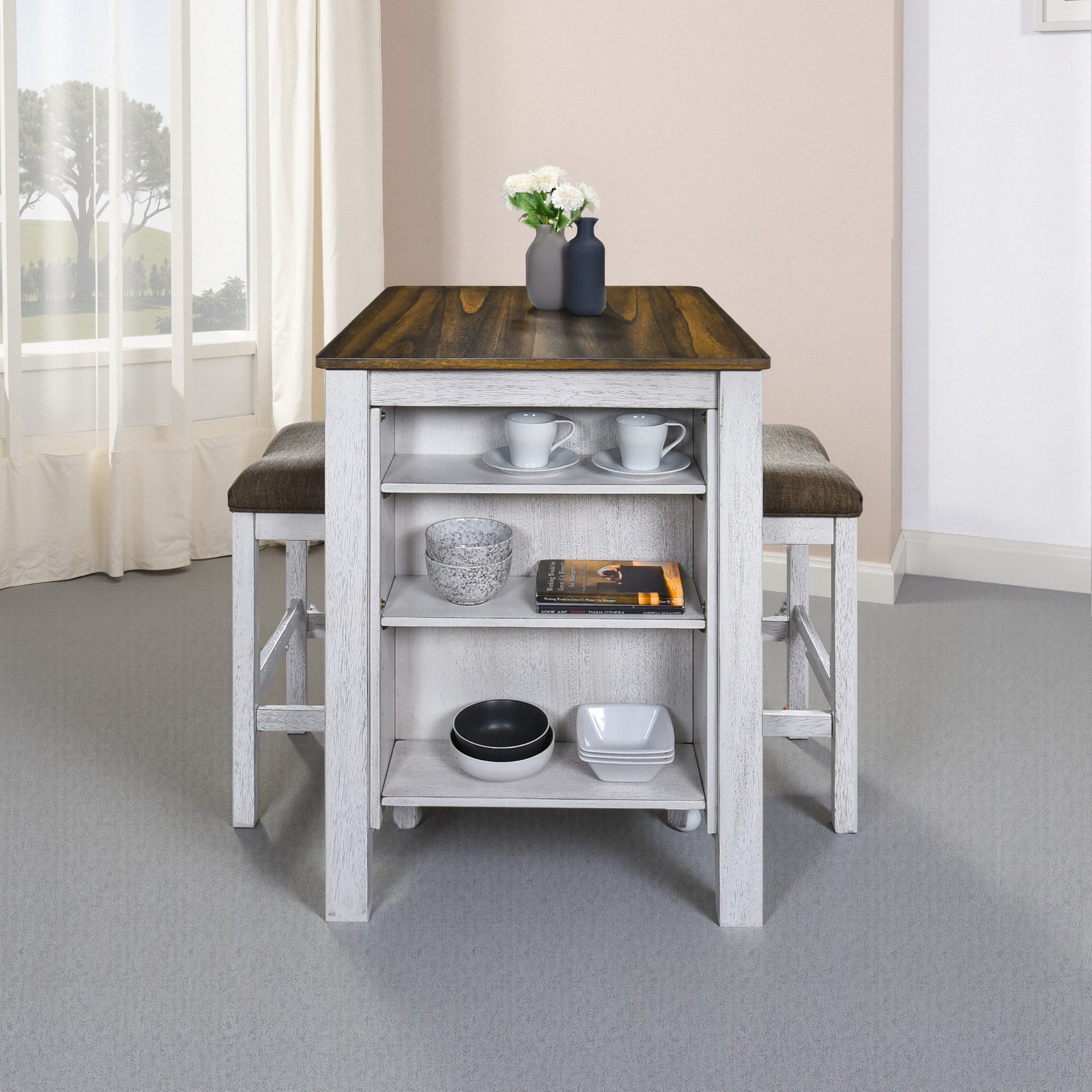 3 Pieces Counter Set Storage Space For Small Space Modern Farmhouse Design Retro Design Easy to Assembly - 1st Choice Furniture Direct