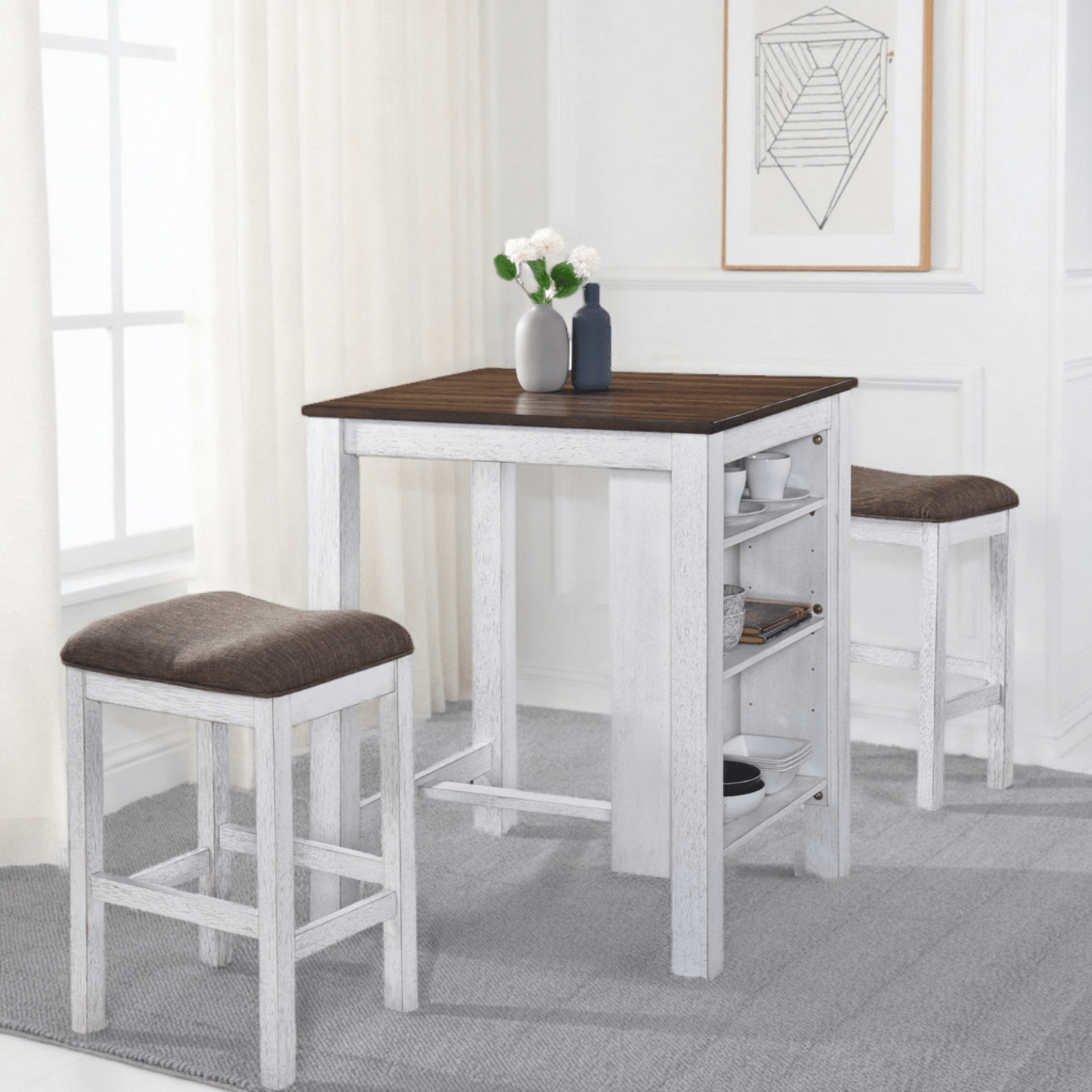3 Pieces Counter Set Storage Space For Small Space Modern Farmhouse Design Retro Design Easy to Assembly - 1st Choice Furniture Direct