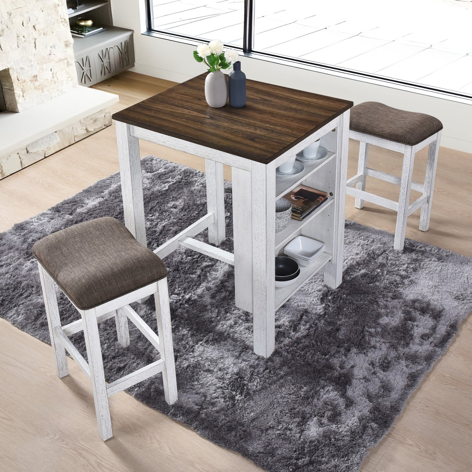 3 Pieces Counter Set Storage Space For Small Space Modern Farmhouse Design Retro Design Easy to Assembly - 1st Choice Furniture Direct