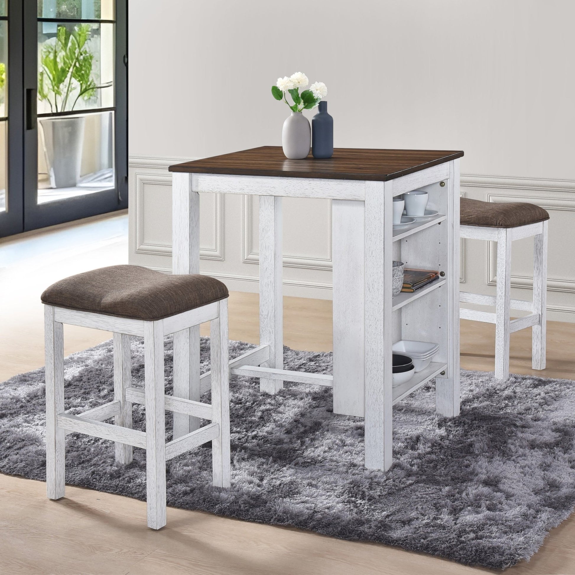 3 Pieces Counter Set Storage Space For Small Space Modern Farmhouse Design Retro Design Easy to Assembly - 1st Choice Furniture Direct