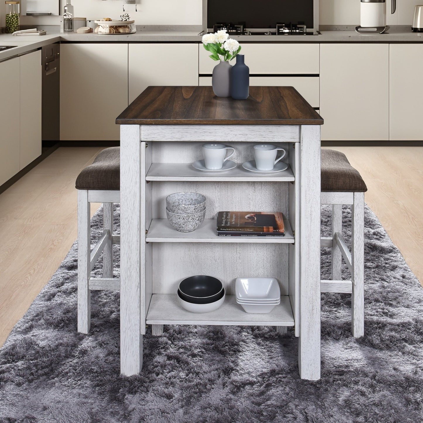 3 Pieces Counter Set Storage Space For Small Space Modern Farmhouse Design Retro Design Easy to Assembly - 1st Choice Furniture Direct