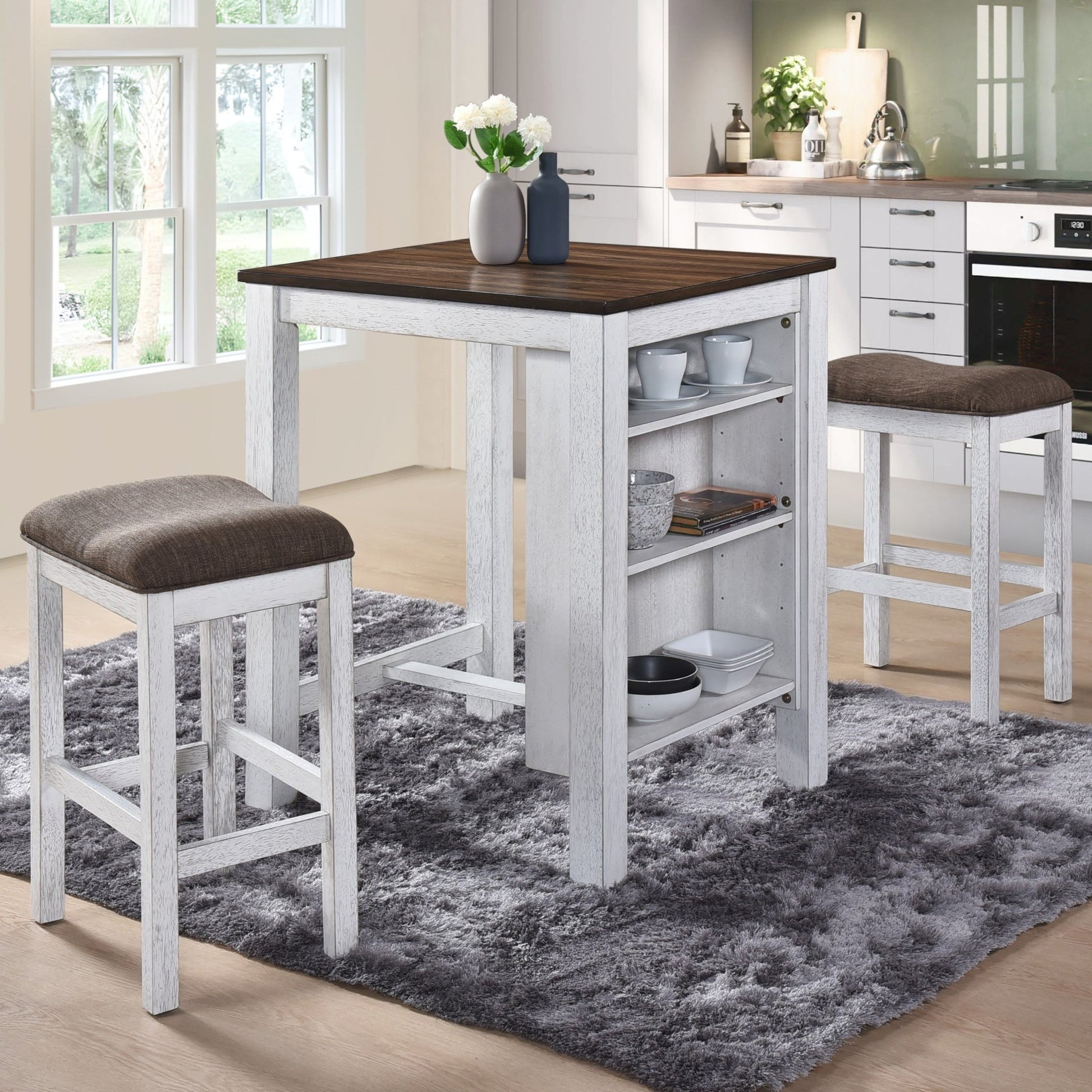 3 Pieces Counter Set Storage Space For Small Space Modern Farmhouse Design Retro Design Easy to Assembly - 1st Choice Furniture Direct