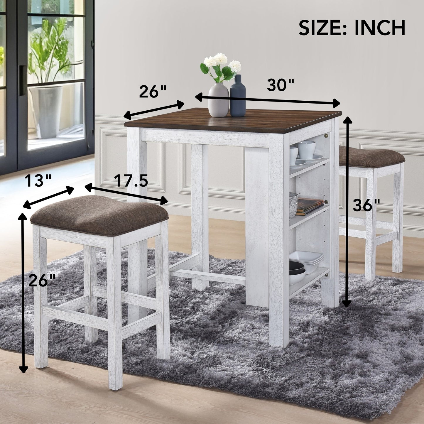 3 Pieces Counter Set Storage Space For Small Space Modern Farmhouse Design Retro Design Easy to Assembly - 1st Choice Furniture Direct