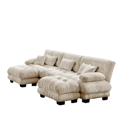 3 Seater Chenille Sofa with Ottomans – Light Coffee Cloud Couch - 1st Choice Furniture Direct