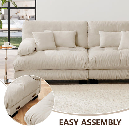 3 Seater Chenille Sofa with Ottomans – Light Coffee Cloud Couch - 1st Choice Furniture Direct