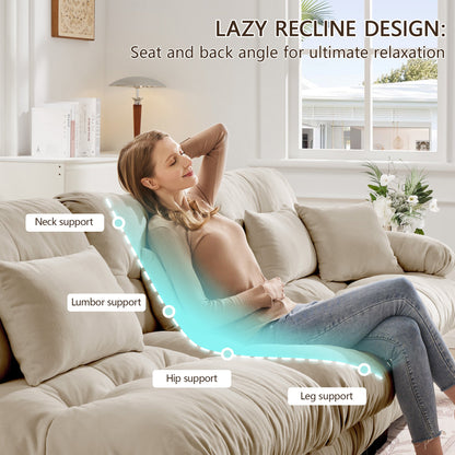 3 Seater Chenille Sofa with Ottomans – Light Coffee Cloud Couch - 1st Choice Furniture Direct