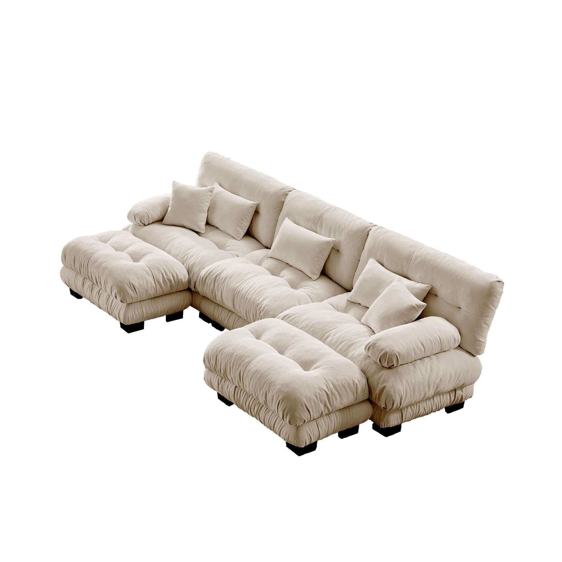 3 Seater Chenille Sofa with Ottomans – Light Coffee Cloud Couch - 1st Choice Furniture Direct