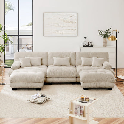 3 Seater Chenille Sofa with Ottomans – Light Coffee Cloud Couch - 1st Choice Furniture Direct