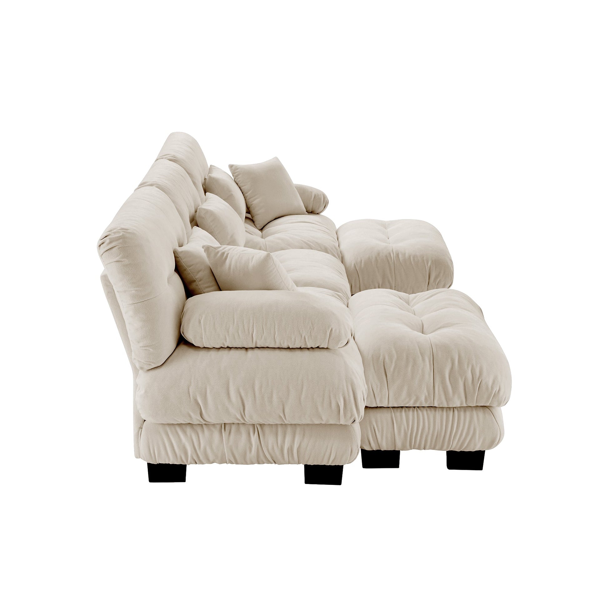 3 Seater Chenille Sofa with Ottomans – Light Coffee Cloud Couch - 1st Choice Furniture Direct