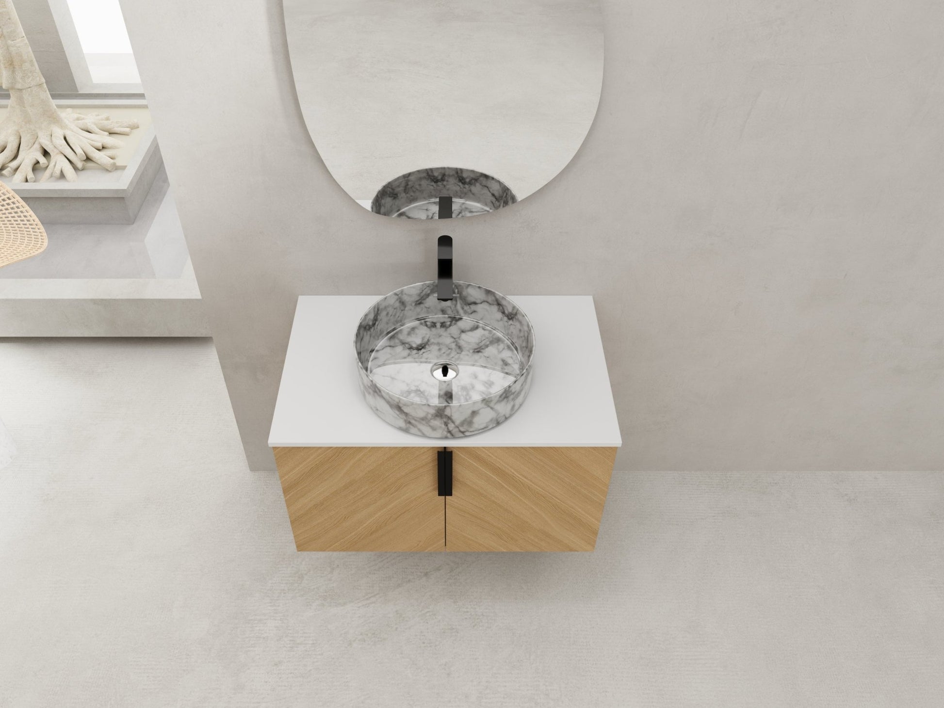 30' Bathroom Vanity With Top Ceramic Art Sink and Artificial Stone Slab, 2 - Soft Close Door, Wall - Mounted Mounting Design, Plywood (KD - Packing) - 1st Choice Furniture Direct