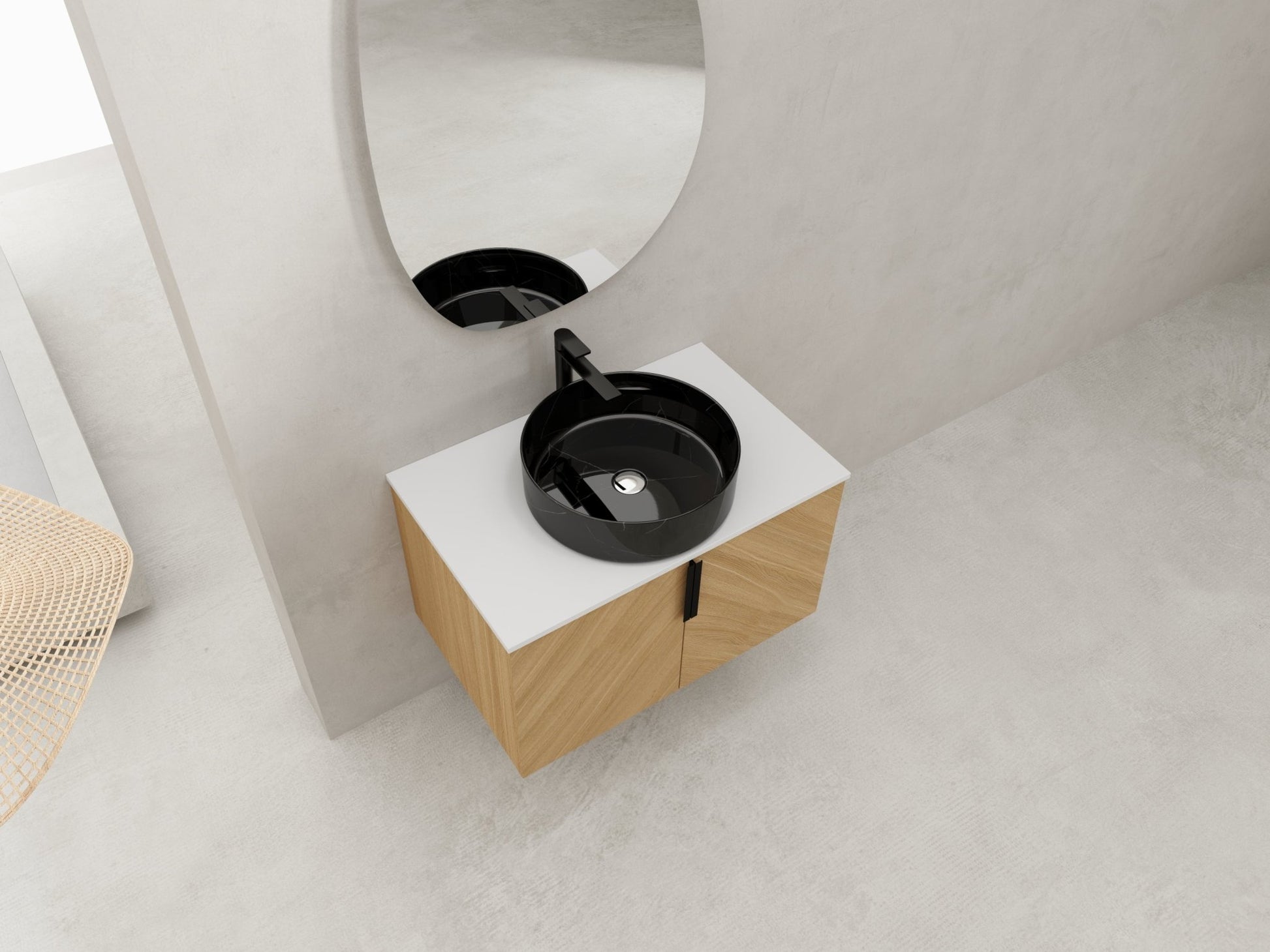 30' Bathroom Vanity With Top Ceramic Art Sink and Artificial Stone Slab, 2 - Soft Close Door, Wall - Mounted Mounting Design, Plywood (KD - Packing) - 1st Choice Furniture Direct