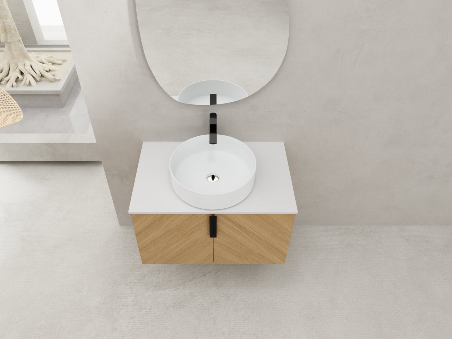30' Bathroom Vanity With Top Ceramic Art Sink and Artificial Stone Slab, 2 - Soft Close Door, Wall - Mounted Mounting Design, Plywood (KD - Packing) - 1st Choice Furniture Direct