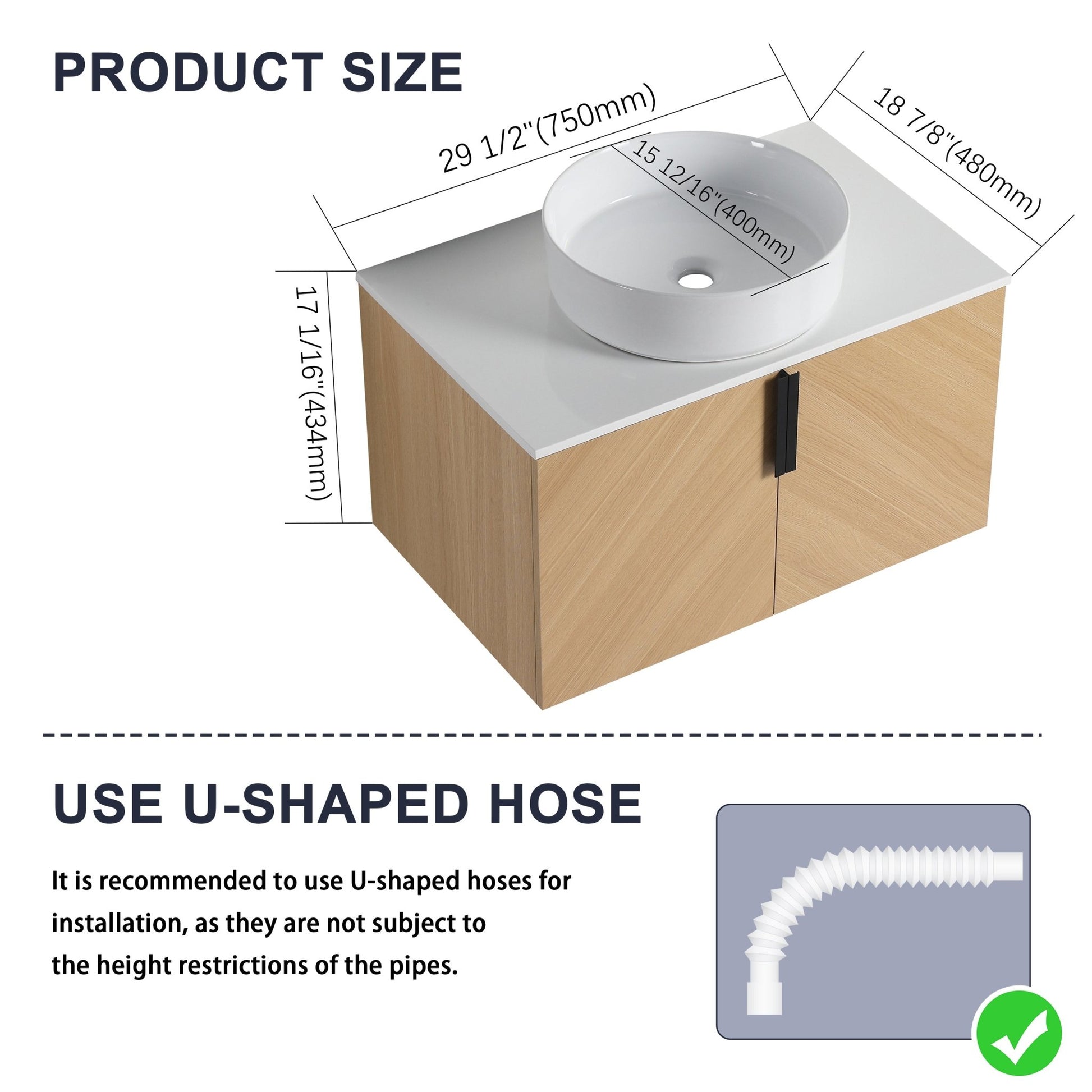 30' Bathroom Vanity With Top Ceramic Art Sink and Artificial Stone Slab, 2 - Soft Close Door, Wall - Mounted Mounting Design, Plywood (KD - Packing) - 1st Choice Furniture Direct
