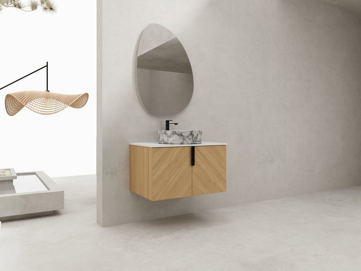 30' Bathroom Vanity With Top Ceramic Art Sink and Artificial Stone Slab, 2 - Soft Close Door, Wall - Mounted Mounting Design, Plywood (KD - Packing) - 1st Choice Furniture Direct