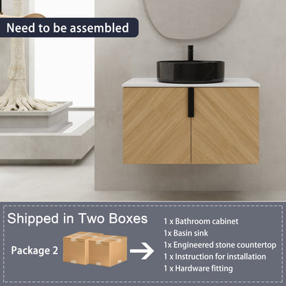 30' Bathroom Vanity With Top Ceramic Art Sink and Artificial Stone Slab, 2 - Soft Close Door, Wall - Mounted Mounting Design, Plywood (KD - Packing) - 1st Choice Furniture Direct