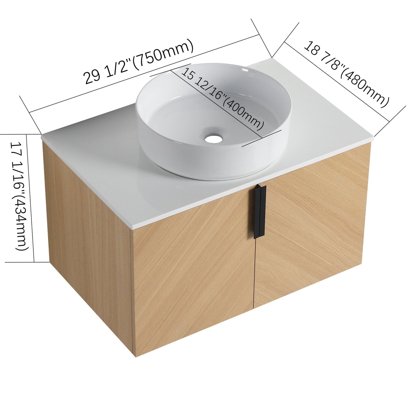 30' Bathroom Vanity With Top Ceramic Art Sink and Artificial Stone Slab, 2 - Soft Close Door, Wall - Mounted Mounting Design, Plywood (KD - Packing) - 1st Choice Furniture Direct