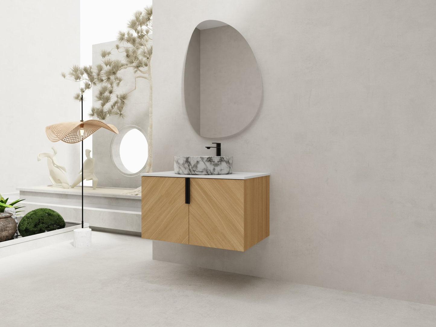 30' Bathroom Vanity With Top Ceramic Art Sink and Artificial Stone Slab, 2 - Soft Close Door, Wall - Mounted Mounting Design, Plywood (KD - Packing) - 1st Choice Furniture Direct