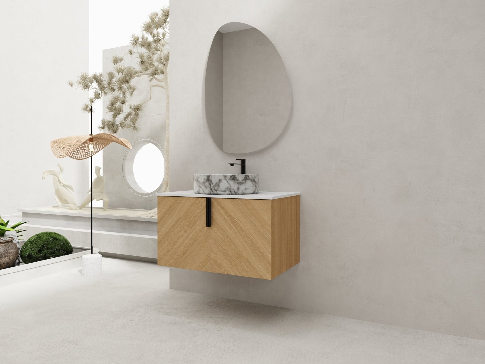 30' Bathroom Vanity With Top Ceramic Art Sink and Artificial Stone Slab, 2 - Soft Close Door, Wall - Mounted Mounting Design, Plywood (KD - Packing) - 1st Choice Furniture Direct