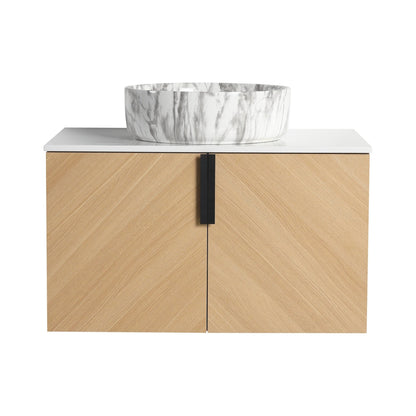 30' Bathroom Vanity With Top Ceramic Art Sink and Artificial Stone Slab, 2 - Soft Close Door, Wall - Mounted Mounting Design, Plywood (KD - Packing) - 1st Choice Furniture Direct