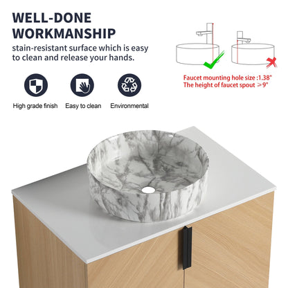 30' Bathroom Vanity With Top Ceramic Art Sink and Artificial Stone Slab, 2 - Soft Close Door, Wall - Mounted Mounting Design, Plywood (KD - Packing) - 1st Choice Furniture Direct