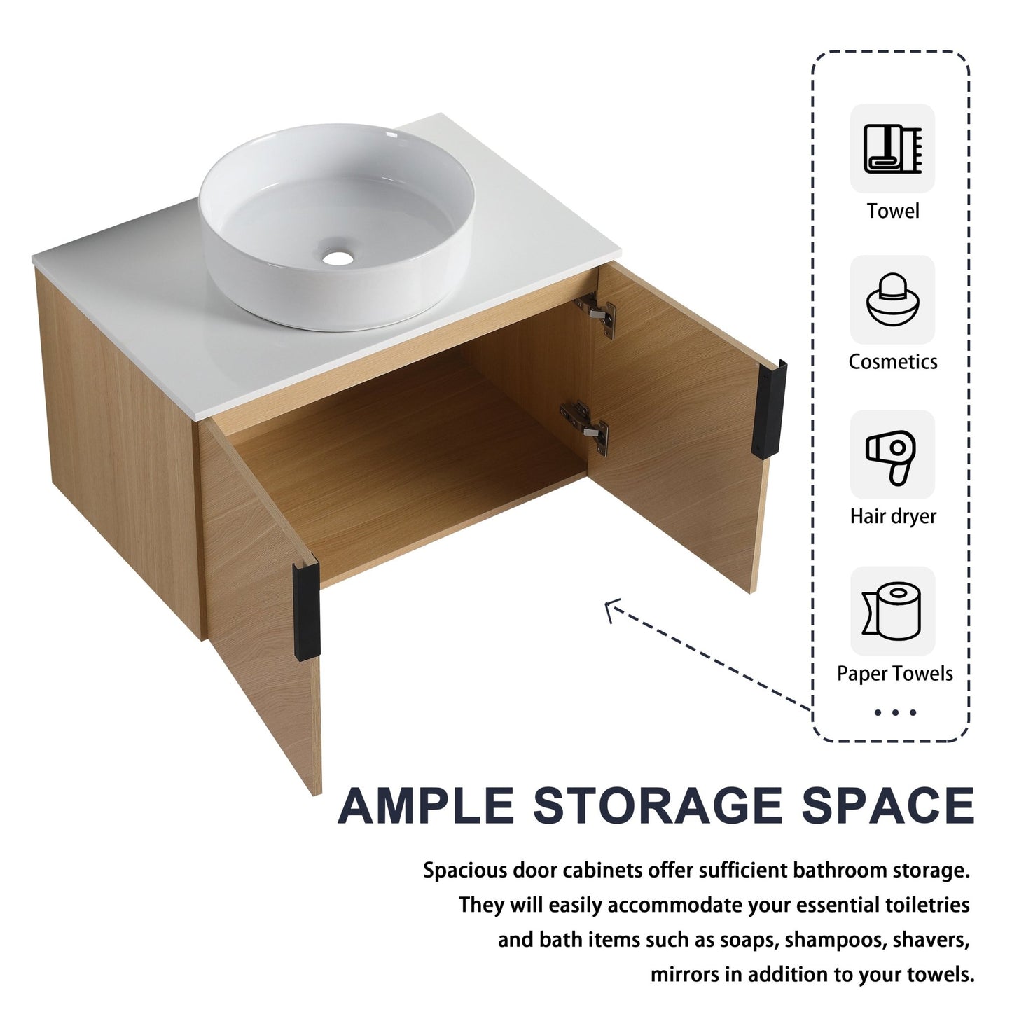 30' Bathroom Vanity With Top Ceramic Art Sink and Artificial Stone Slab, 2 - Soft Close Door, Wall - Mounted Mounting Design, Plywood (KD - Packing) - 1st Choice Furniture Direct