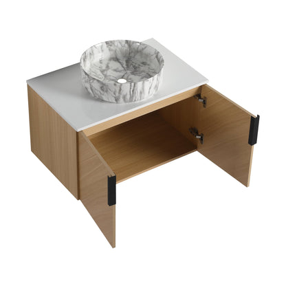 30' Bathroom Vanity With Top Ceramic Art Sink and Artificial Stone Slab, 2 - Soft Close Door, Wall - Mounted Mounting Design, Plywood (KD - Packing) - 1st Choice Furniture Direct
