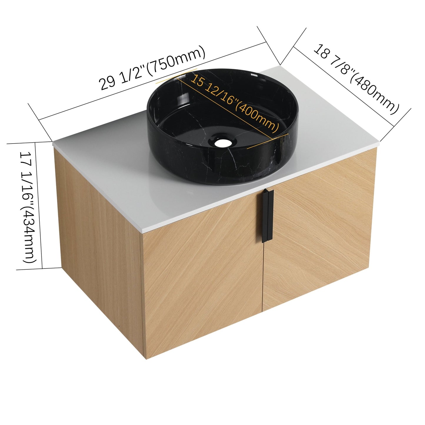 30' Bathroom Vanity With Top Ceramic Art Sink and Artificial Stone Slab, 2 - Soft Close Door, Wall - Mounted Mounting Design, Plywood (KD - Packing) - 1st Choice Furniture Direct