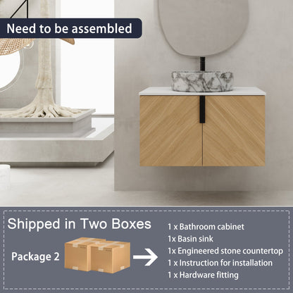 30' Bathroom Vanity With Top Ceramic Art Sink and Artificial Stone Slab, 2 - Soft Close Door, Wall - Mounted Mounting Design, Plywood (KD - Packing) - 1st Choice Furniture Direct