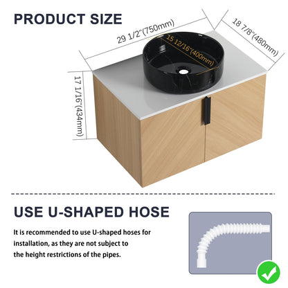 30' Bathroom Vanity With Top Ceramic Art Sink and Artificial Stone Slab, 2 - Soft Close Door, Wall - Mounted Mounting Design, Plywood (KD - Packing) - 1st Choice Furniture Direct