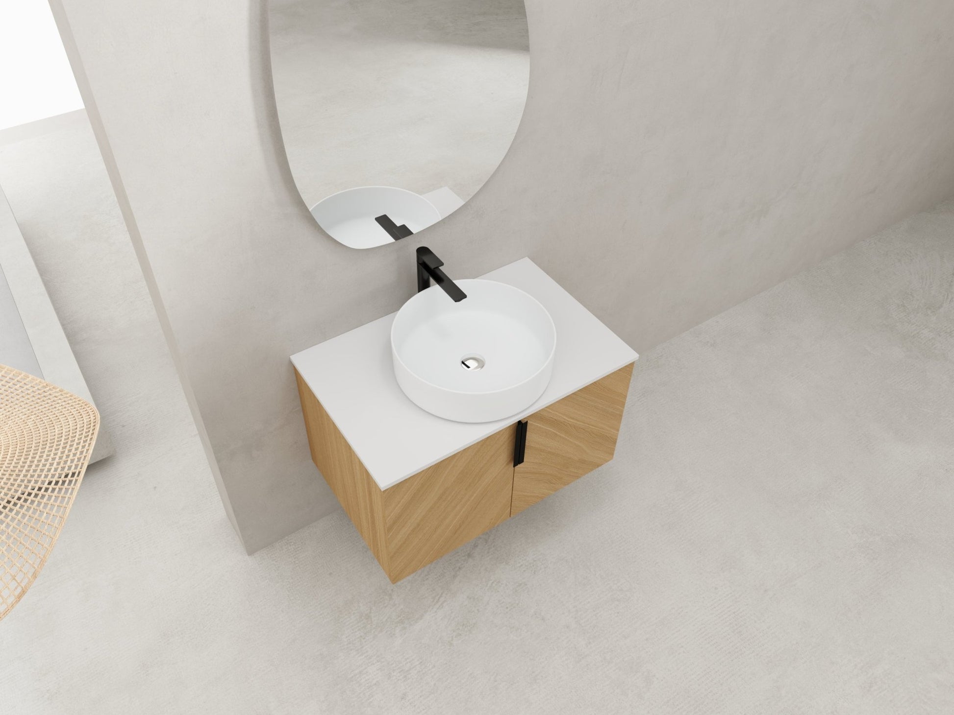 30' Bathroom Vanity With Top Ceramic Art Sink and Artificial Stone Slab, 2 - Soft Close Door, Wall - Mounted Mounting Design, Plywood (KD - Packing) - 1st Choice Furniture Direct