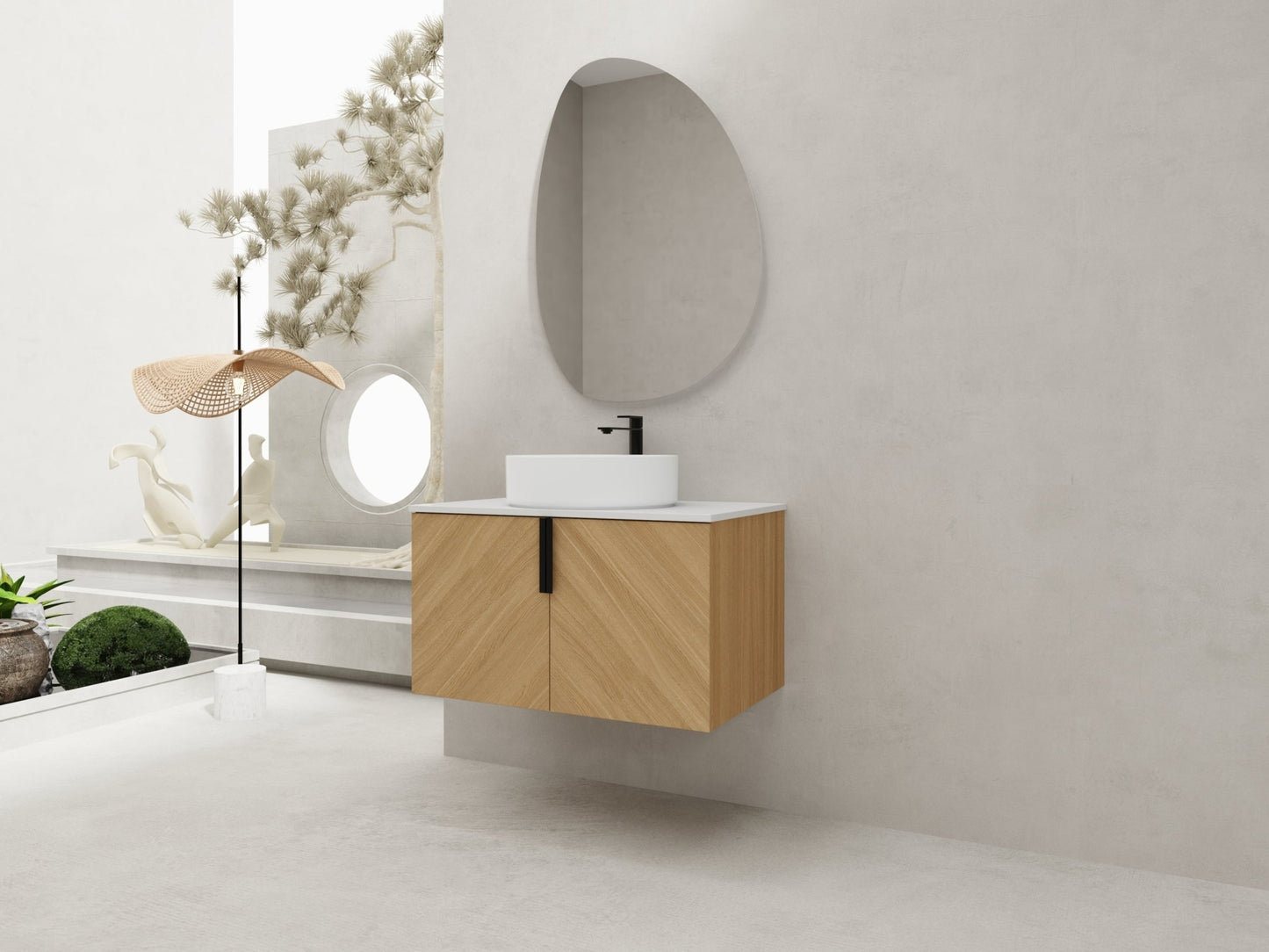 30' Bathroom Vanity With Top Ceramic Art Sink and Artificial Stone Slab, 2 - Soft Close Door, Wall - Mounted Mounting Design, Plywood (KD - Packing) - 1st Choice Furniture Direct