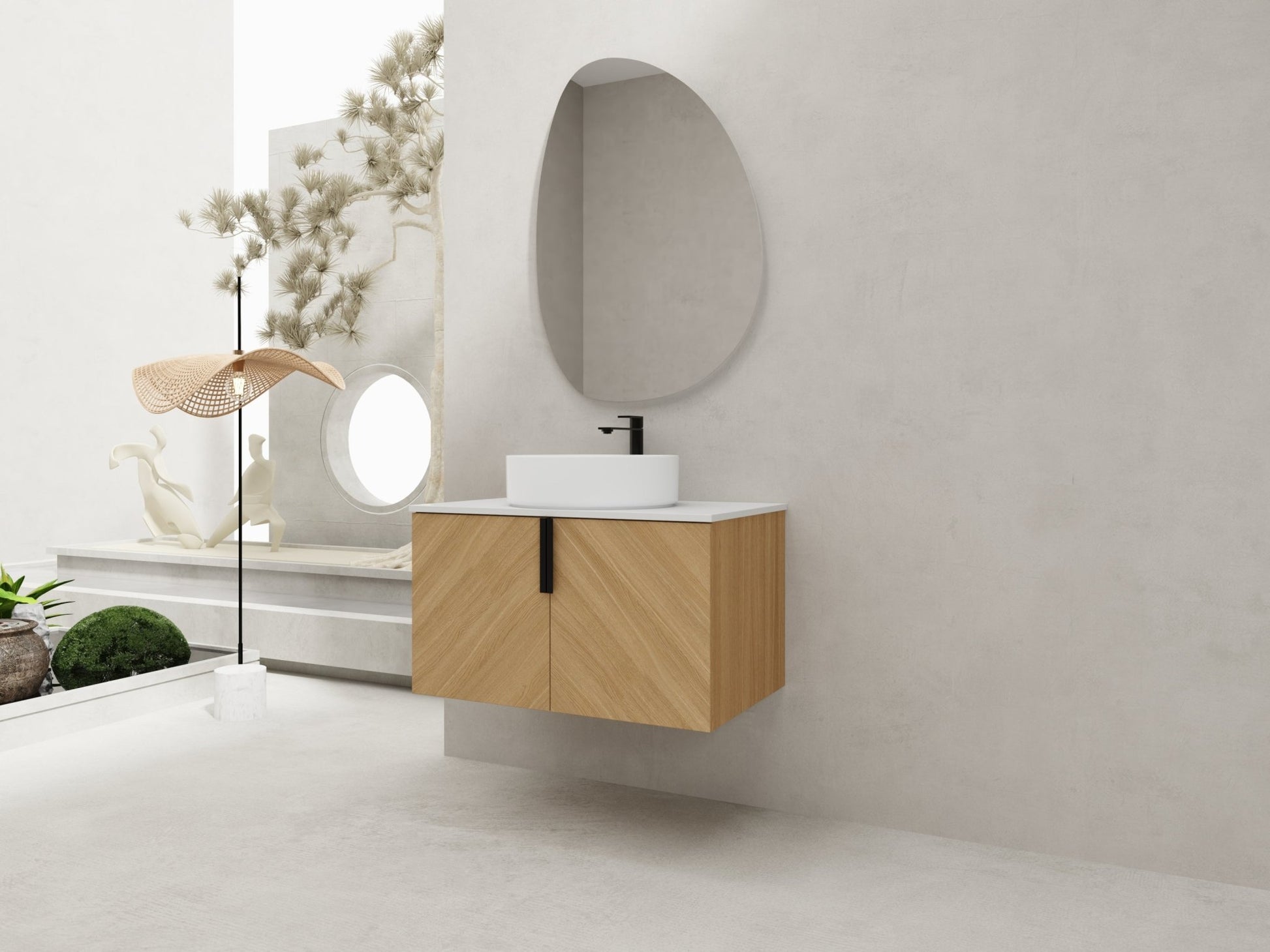 30' Bathroom Vanity With Top Ceramic Art Sink and Artificial Stone Slab, 2 - Soft Close Door, Wall - Mounted Mounting Design, Plywood (KD - Packing) - 1st Choice Furniture Direct
