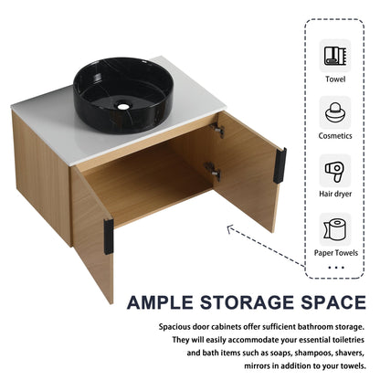 30' Bathroom Vanity With Top Ceramic Art Sink and Artificial Stone Slab, 2 - Soft Close Door, Wall - Mounted Mounting Design, Plywood (KD - Packing) - 1st Choice Furniture Direct