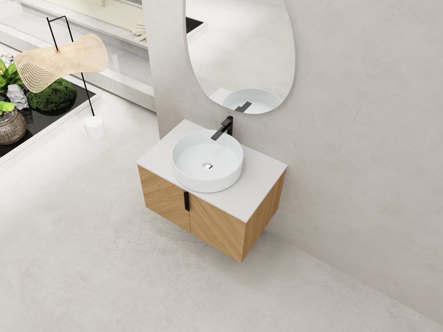 30' Bathroom Vanity With Top Ceramic Art Sink and Artificial Stone Slab, 2 - Soft Close Door, Wall - Mounted Mounting Design, Plywood (KD - Packing) - 1st Choice Furniture Direct