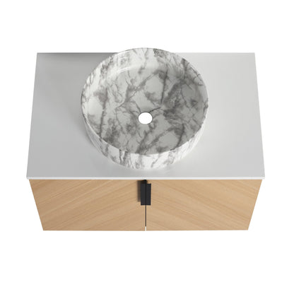 30' Bathroom Vanity With Top Ceramic Art Sink and Artificial Stone Slab, 2 - Soft Close Door, Wall - Mounted Mounting Design, Plywood (KD - Packing) - 1st Choice Furniture Direct