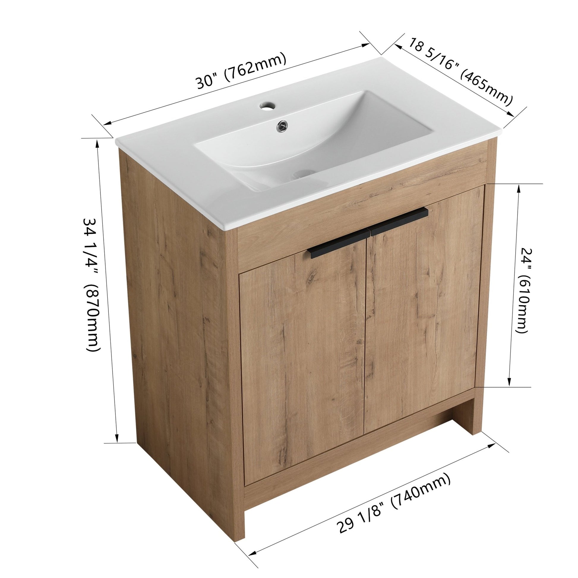 30' Freestanding Bathroom Vanity with White Ceramic Sink & 2 Soft - Close Cabinet Doors ((KD - PACKING),BVB02430IMO - BL9075B - 1st Choice Furniture Direct