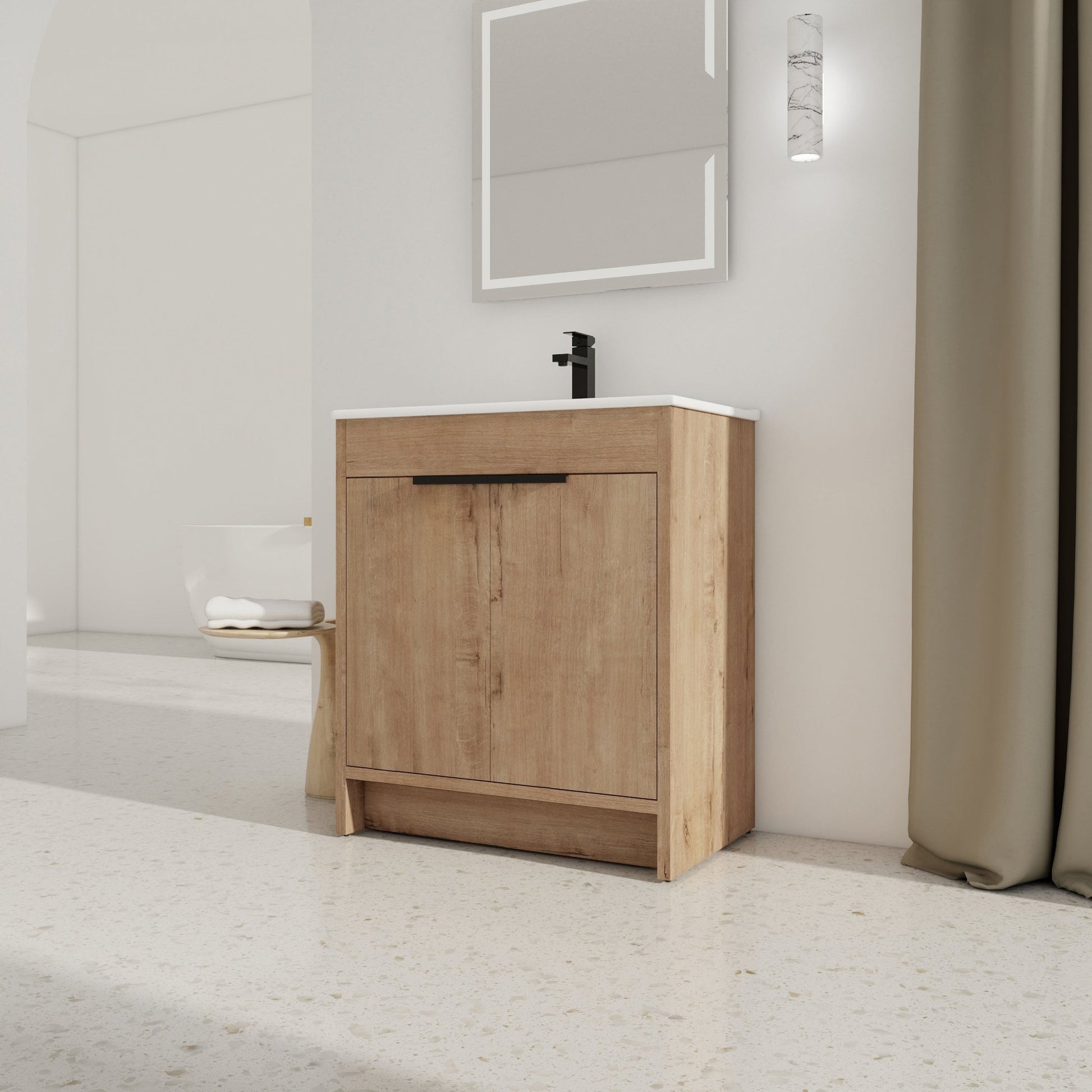 30' Freestanding Bathroom Vanity with White Ceramic Sink & 2 Soft - Close Cabinet Doors ((KD - PACKING),BVB02430IMO - BL9075B - 1st Choice Furniture Direct