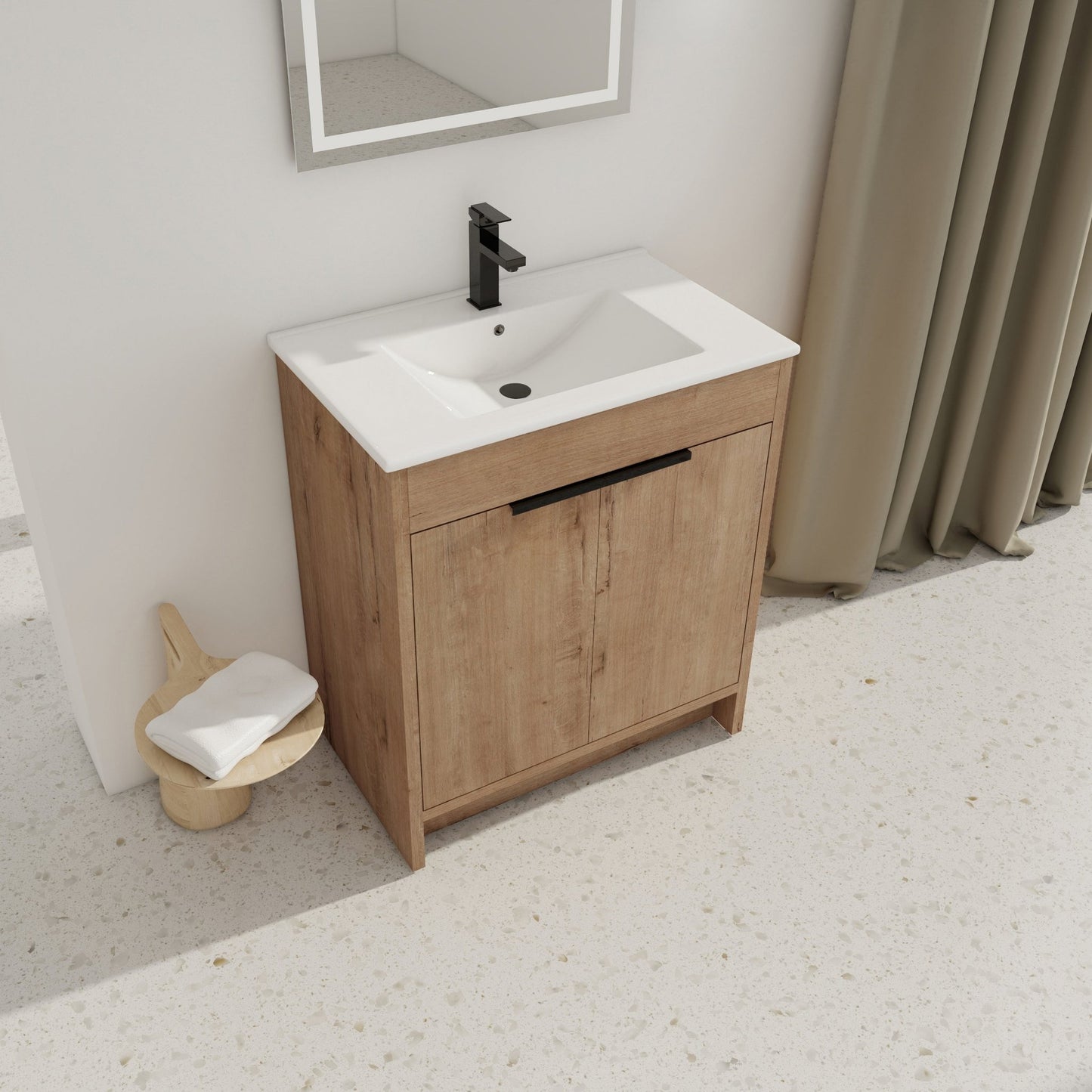 30' Freestanding Bathroom Vanity with White Ceramic Sink & 2 Soft - Close Cabinet Doors ((KD - PACKING),BVB02430IMO - BL9075B - 1st Choice Furniture Direct