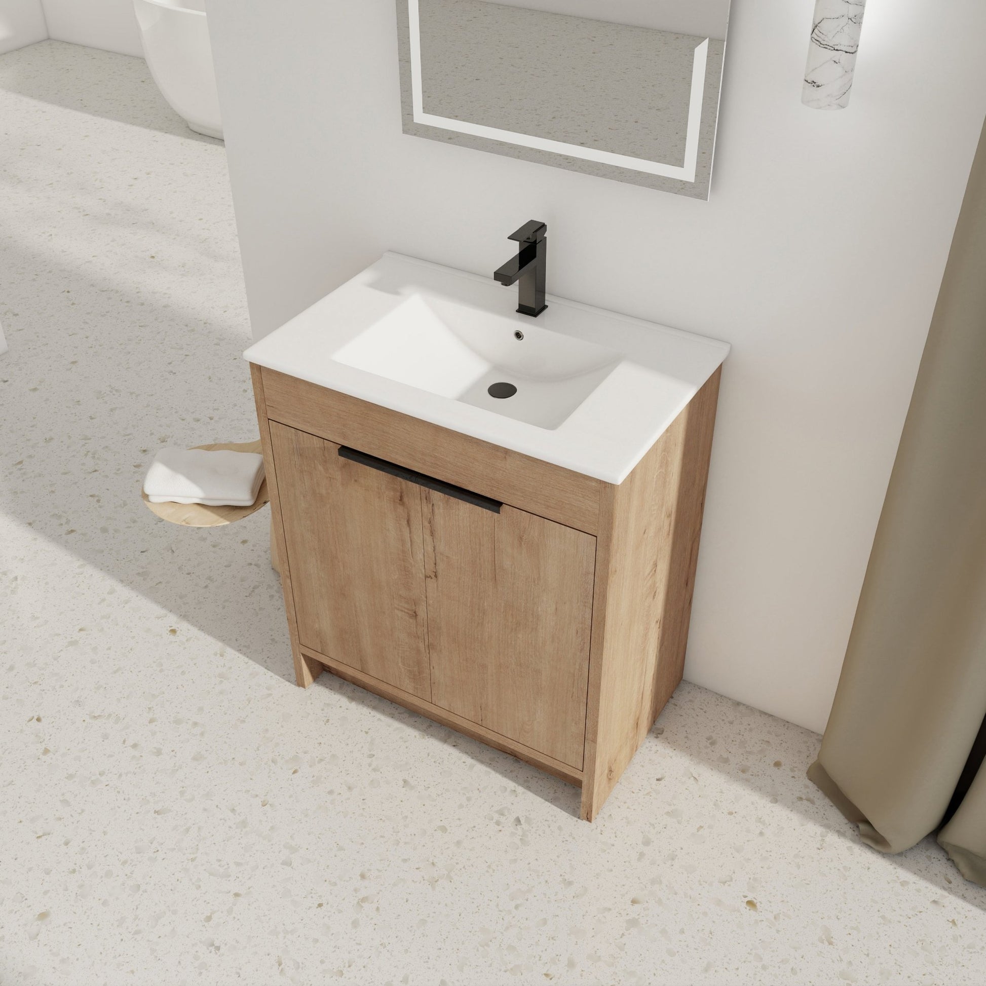 30' Freestanding Bathroom Vanity with White Ceramic Sink & 2 Soft - Close Cabinet Doors ((KD - PACKING),BVB02430IMO - BL9075B - 1st Choice Furniture Direct
