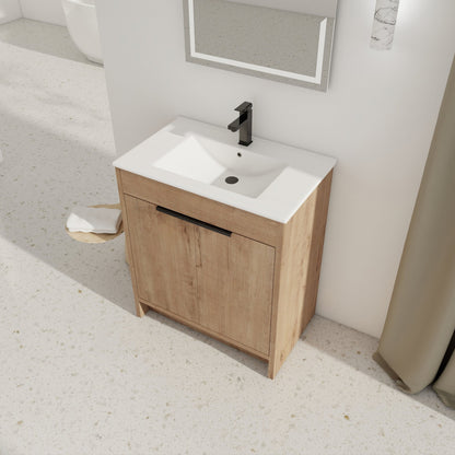 30' Freestanding Bathroom Vanity with White Ceramic Sink & 2 Soft - Close Cabinet Doors ((KD - PACKING),BVB02430IMO - BL9075B - 1st Choice Furniture Direct
